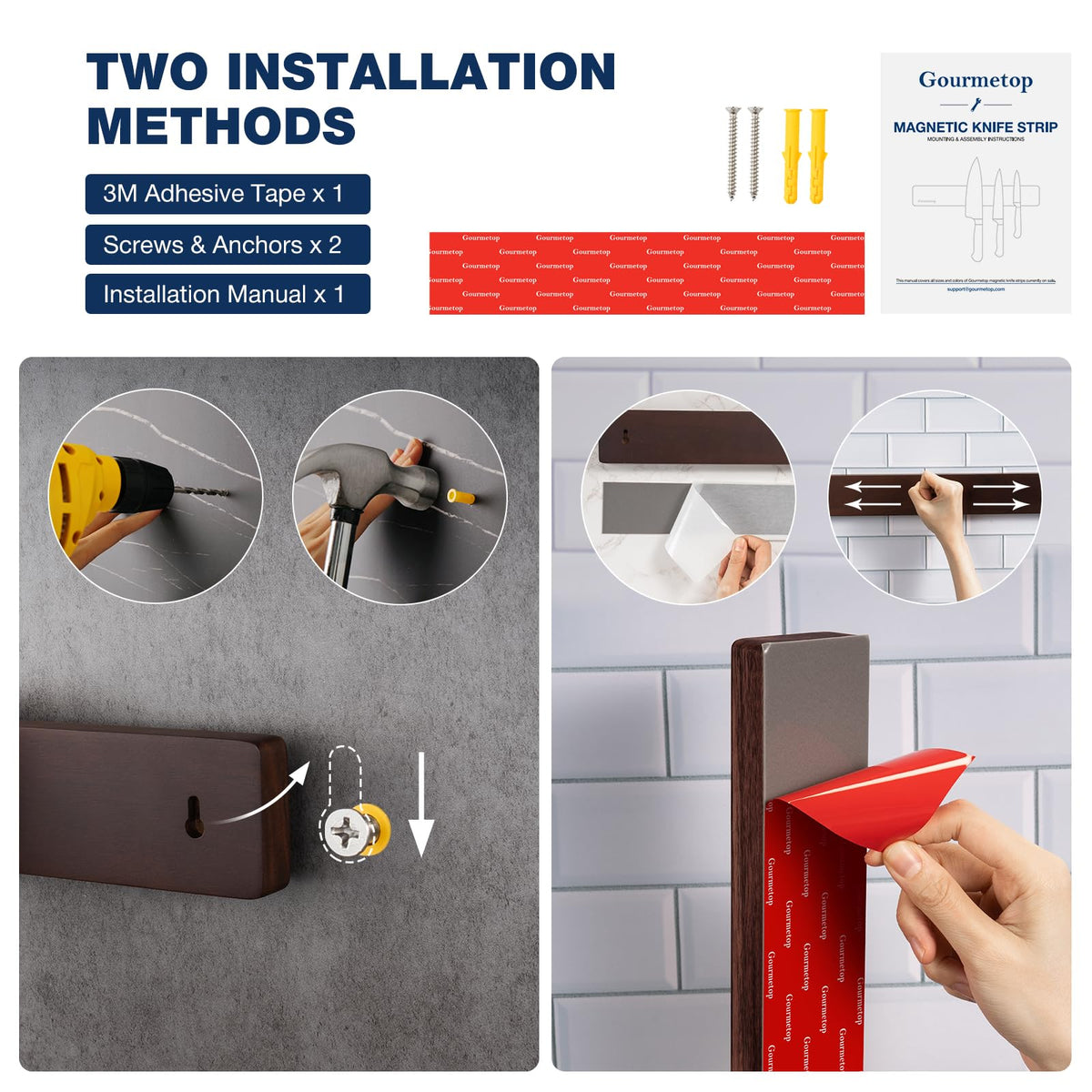 Gourmetop knife strip installed on refrigerator for easy access