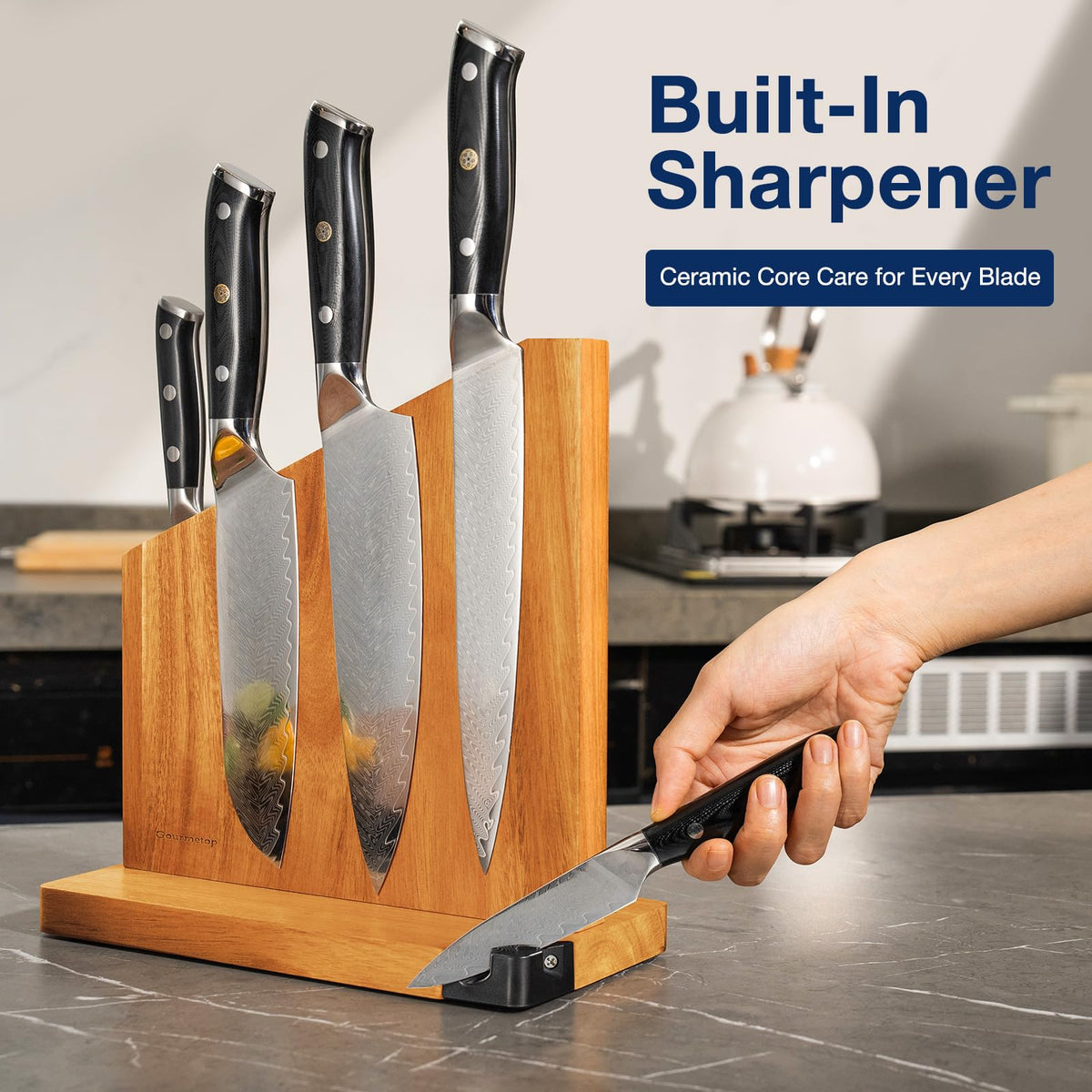 Gourmetop on-countertop display presents ready-to-use, organized knife storage