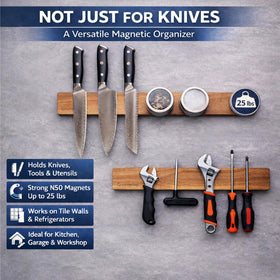 Gourmetop strong neodymium magnets securely holding various knives.