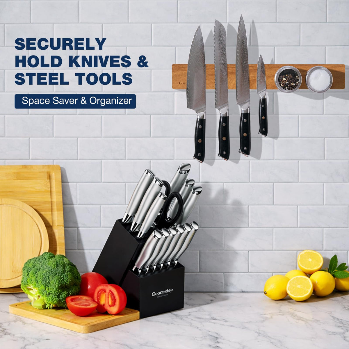 Gourmetop versatile organizer keeps knives, scissors, and tools within easy reach.
