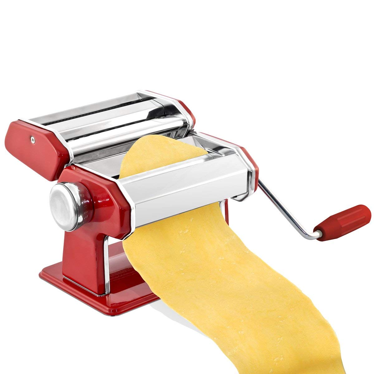 GOURMEX pasta maker adjustable thickness dial enabling diverse pasta textures.