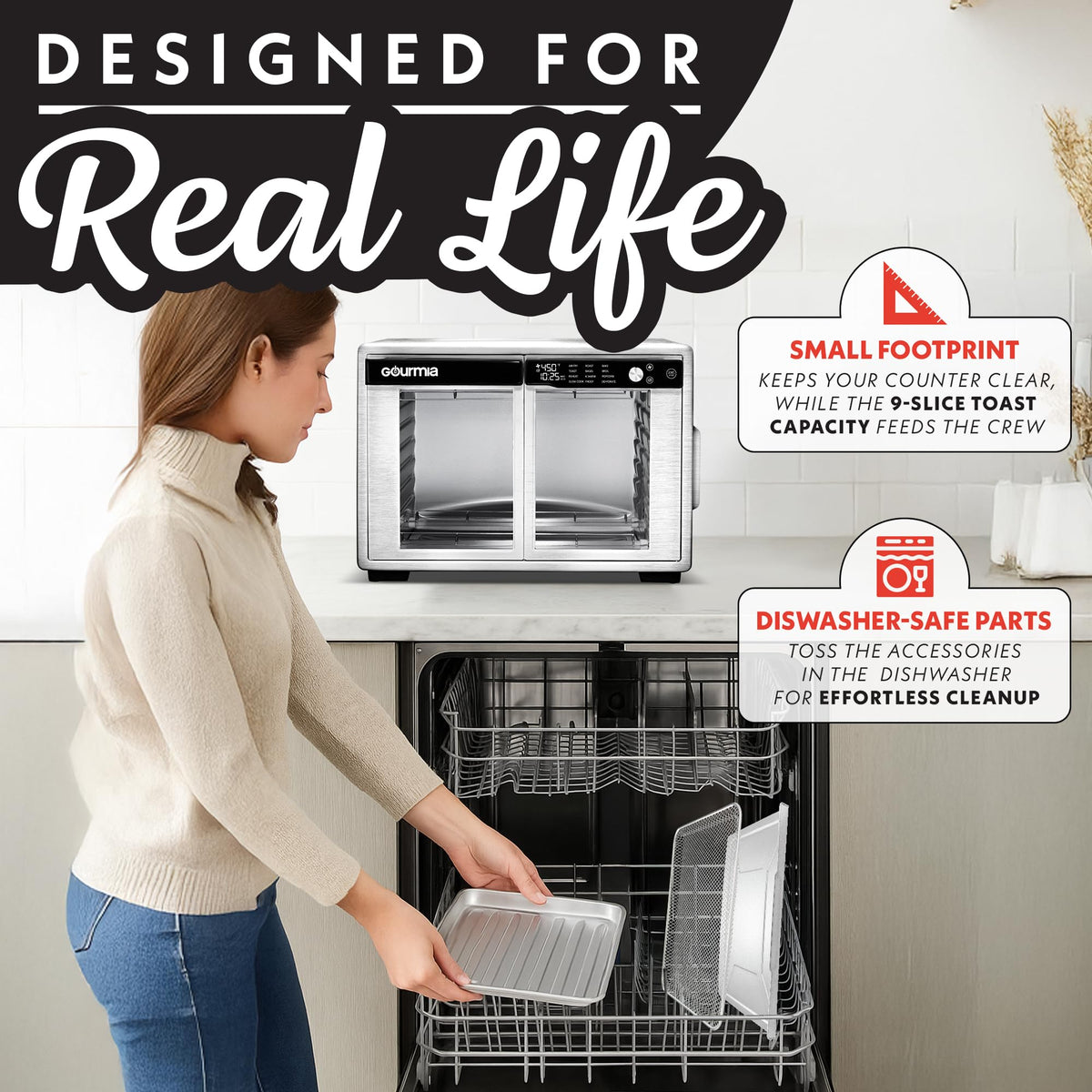 Gourmia 1700 watts power and wide 90F-450F temperature range