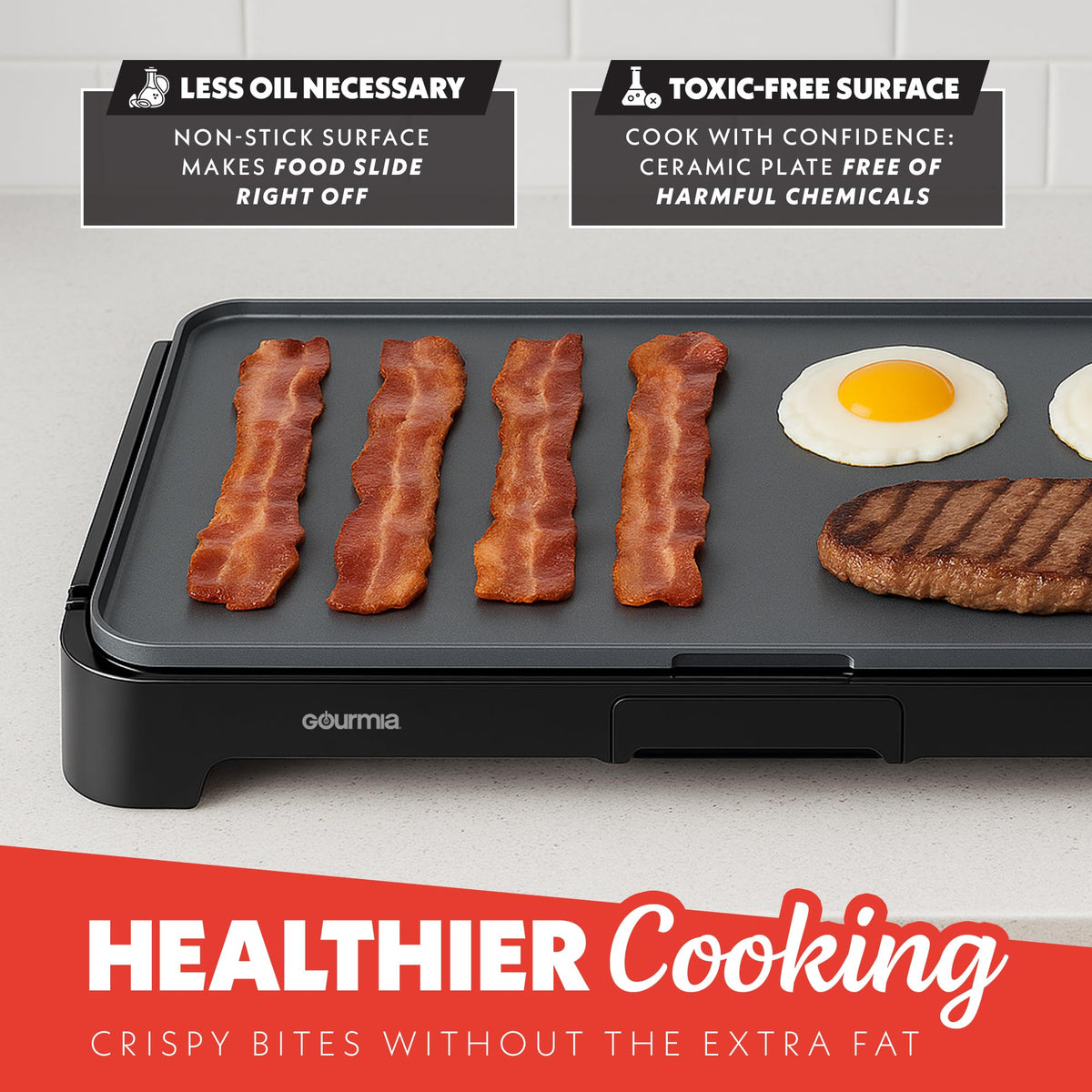 Gourmia ceramic nonstick surface for easy release and cleaning