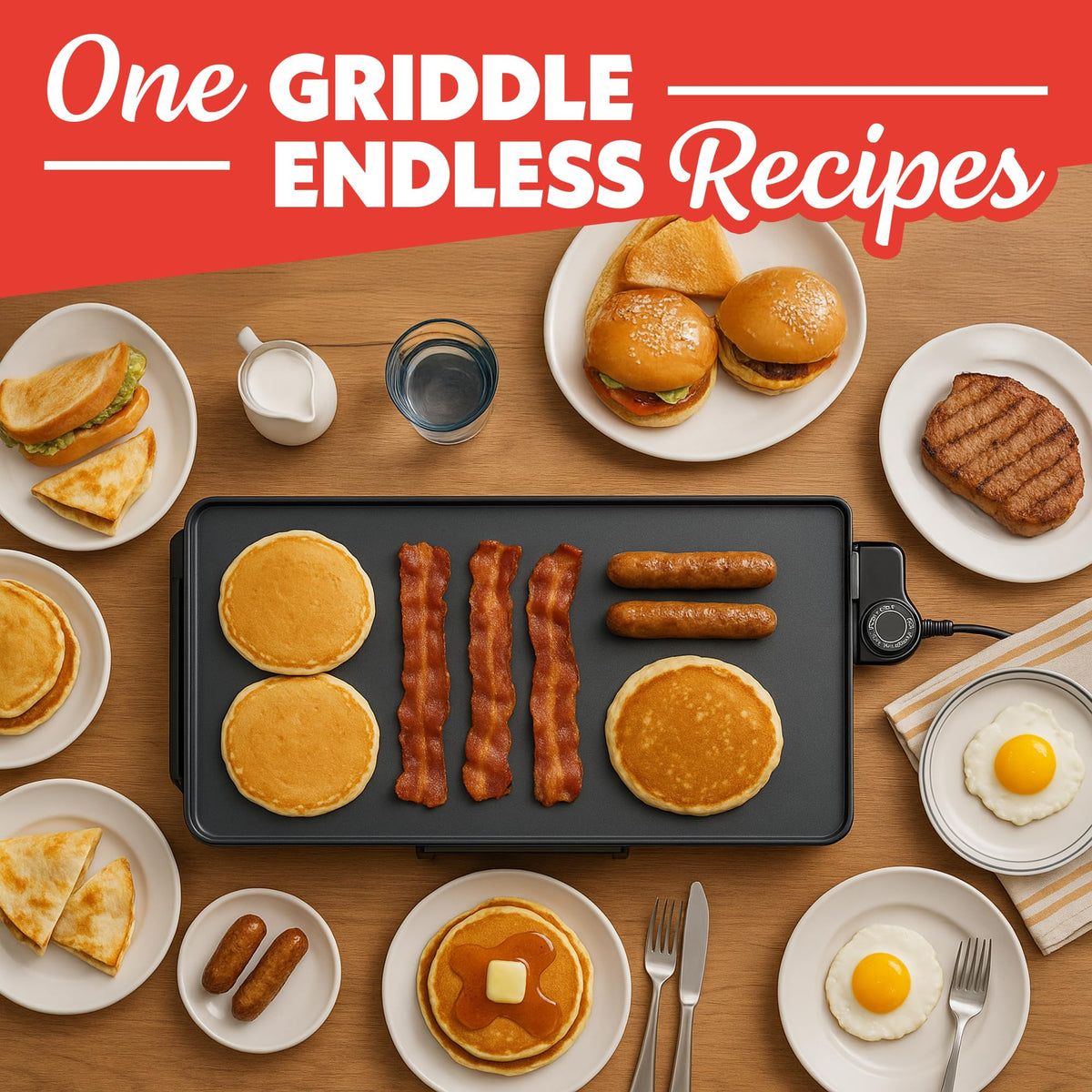 Gourmia griddle with pull-out drip tray for mess-free cooking