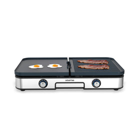 Gourmia 3-in-1 indoor grill plates in action for versatile cooking.