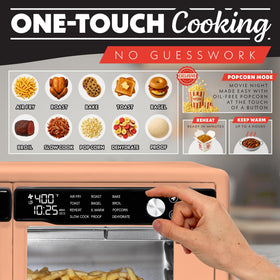 Gourmia 37qt capacity interior with pans ready for baking and roasting.