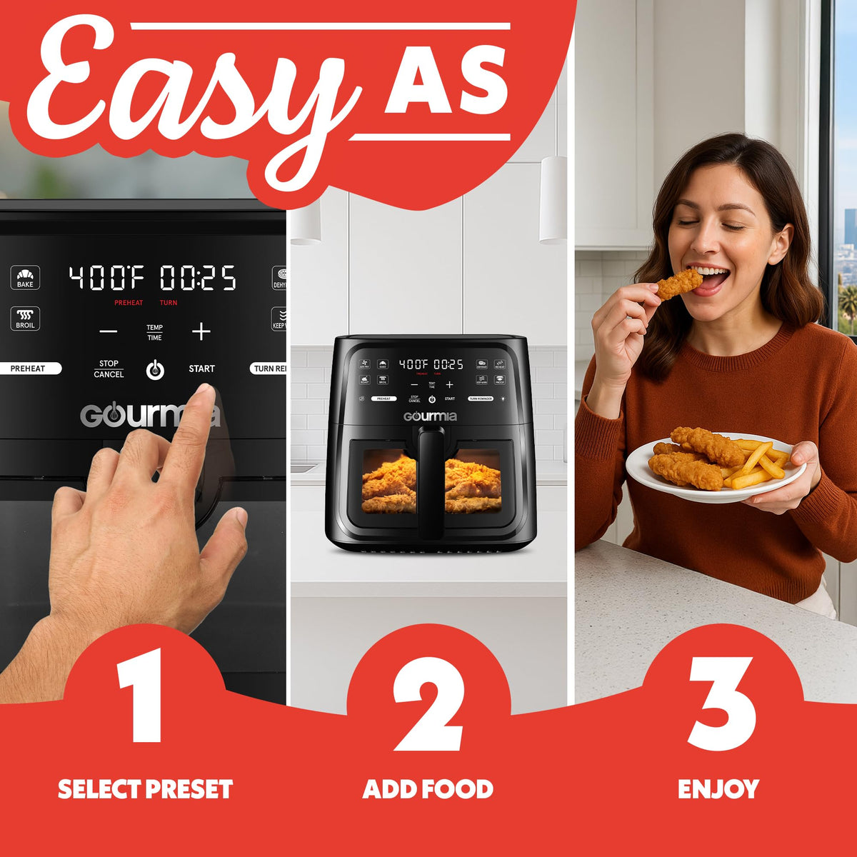 Gourmia 8-qt air fryer countertop-use suitable for busy kitchens.