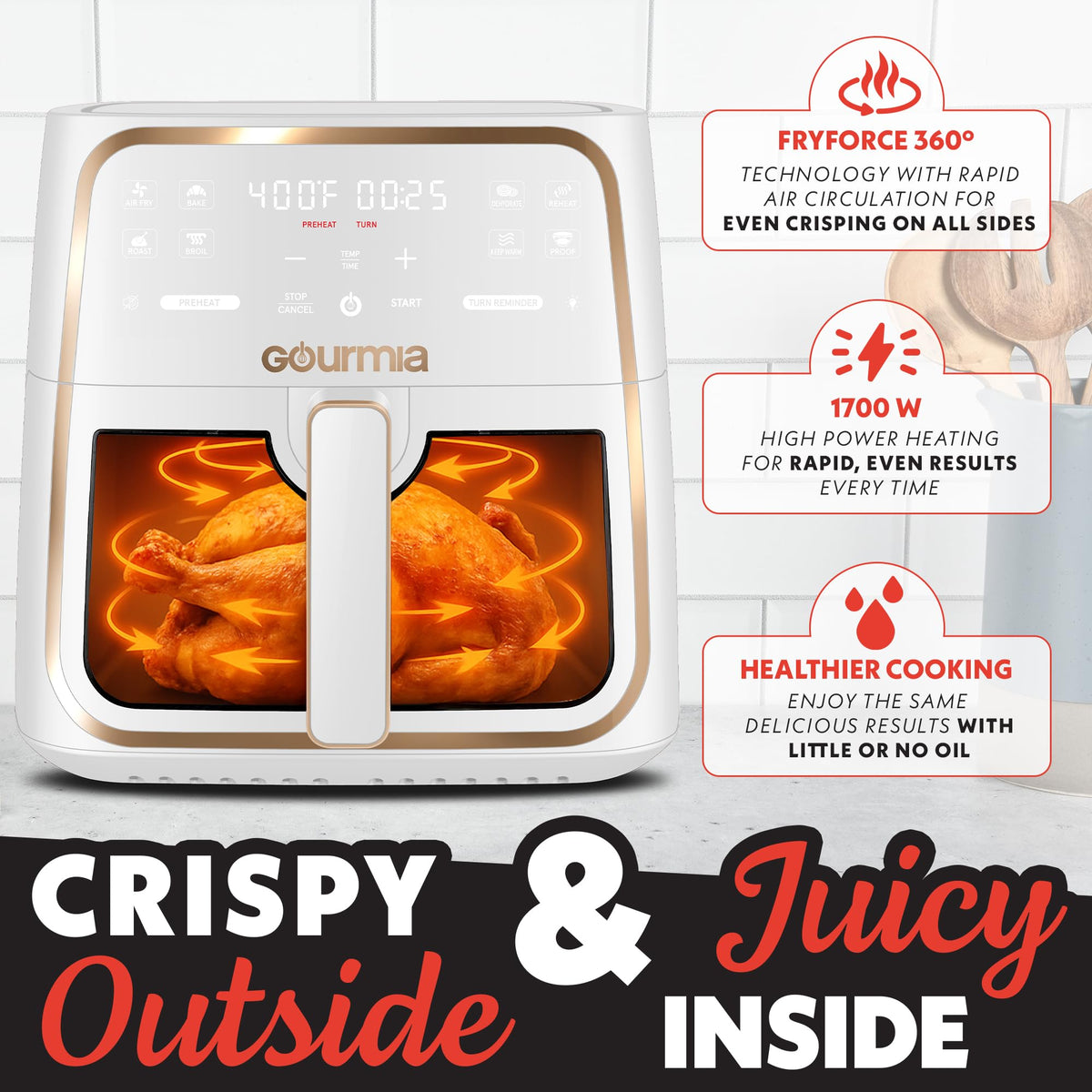 Gourmia 8 Qt air fryer digital presets for quick meal planning
