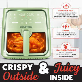 Gourmia 8 Qt Air Fryer crisper tray included for crispy results with little oil.