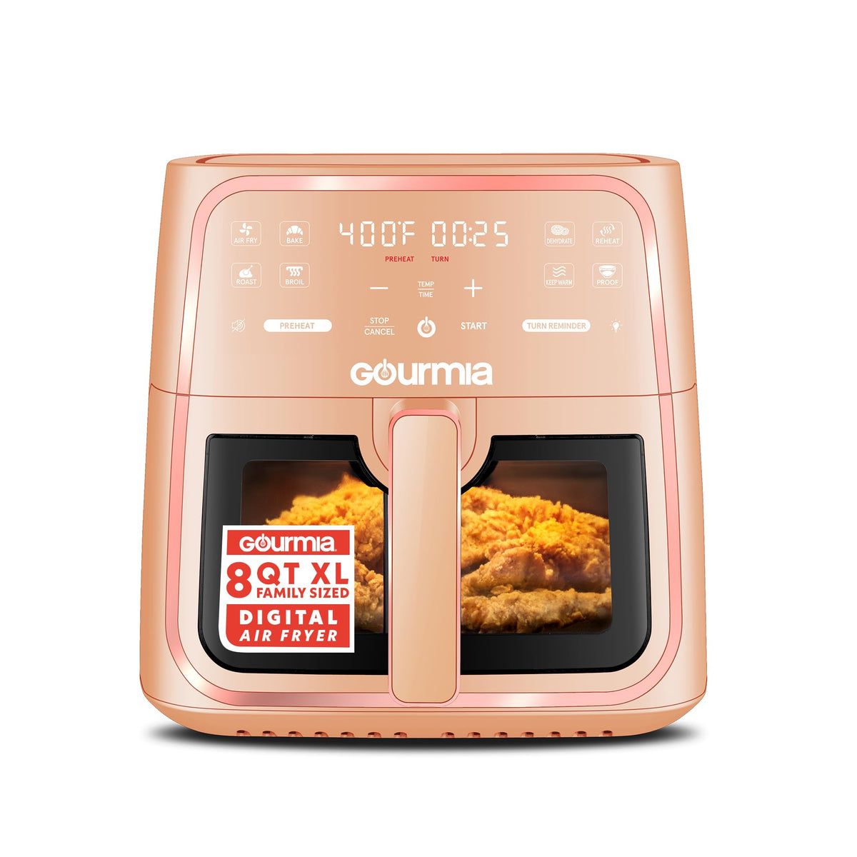 Gourmia 8 qt air fryer peach front view for family meals
