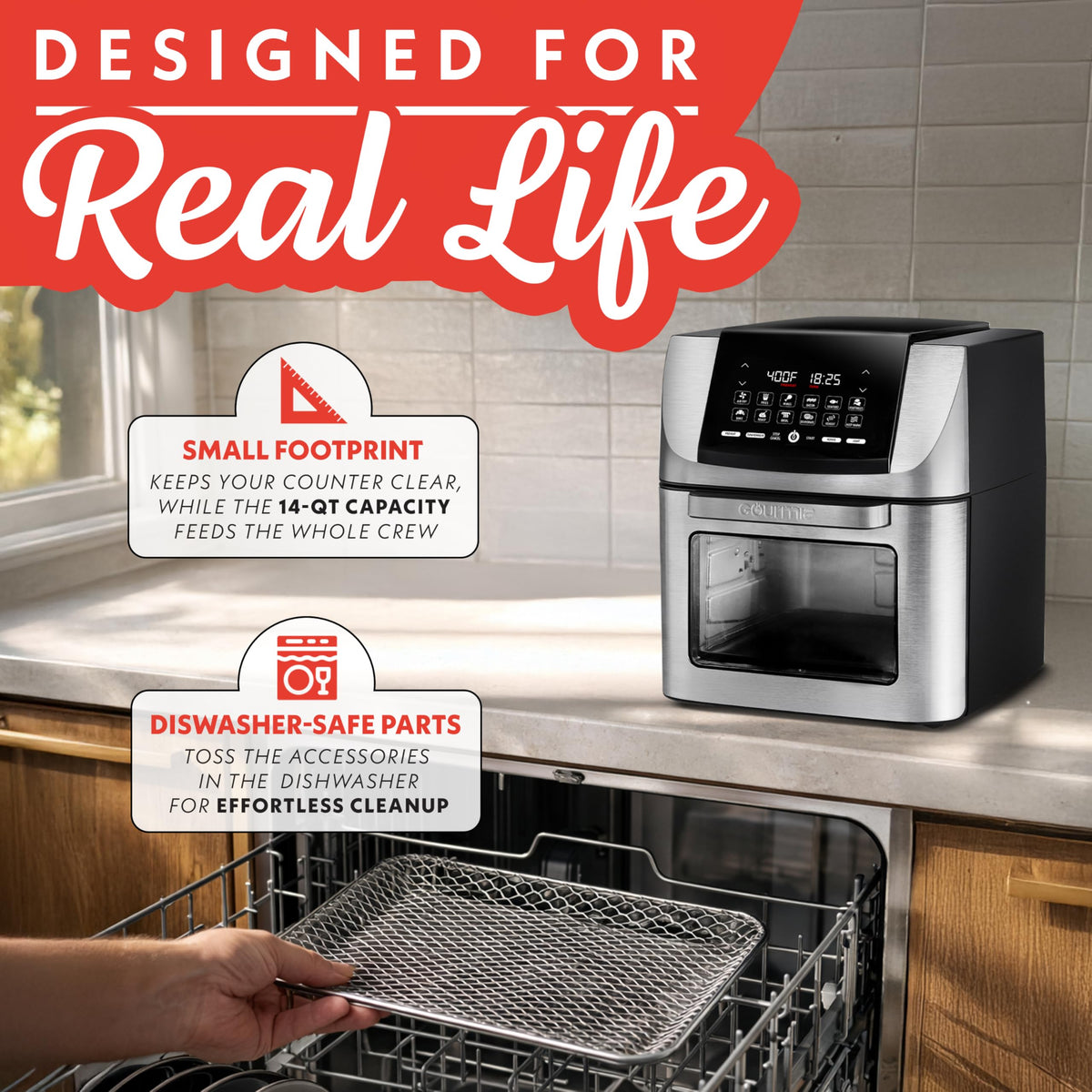 Gourmia 14 Qt 1750W performance powering fast cooking