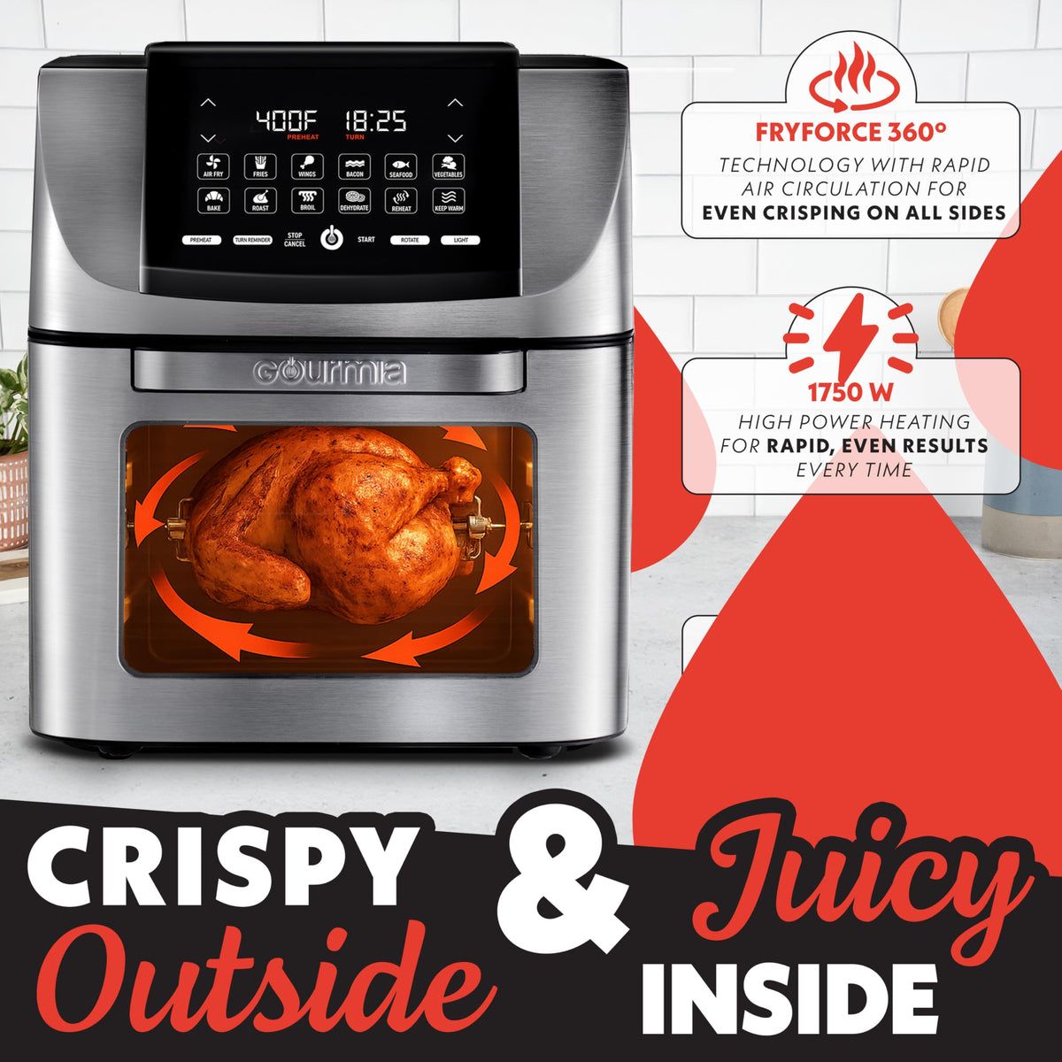 Gourmia Air Fryer digital display with clear controls