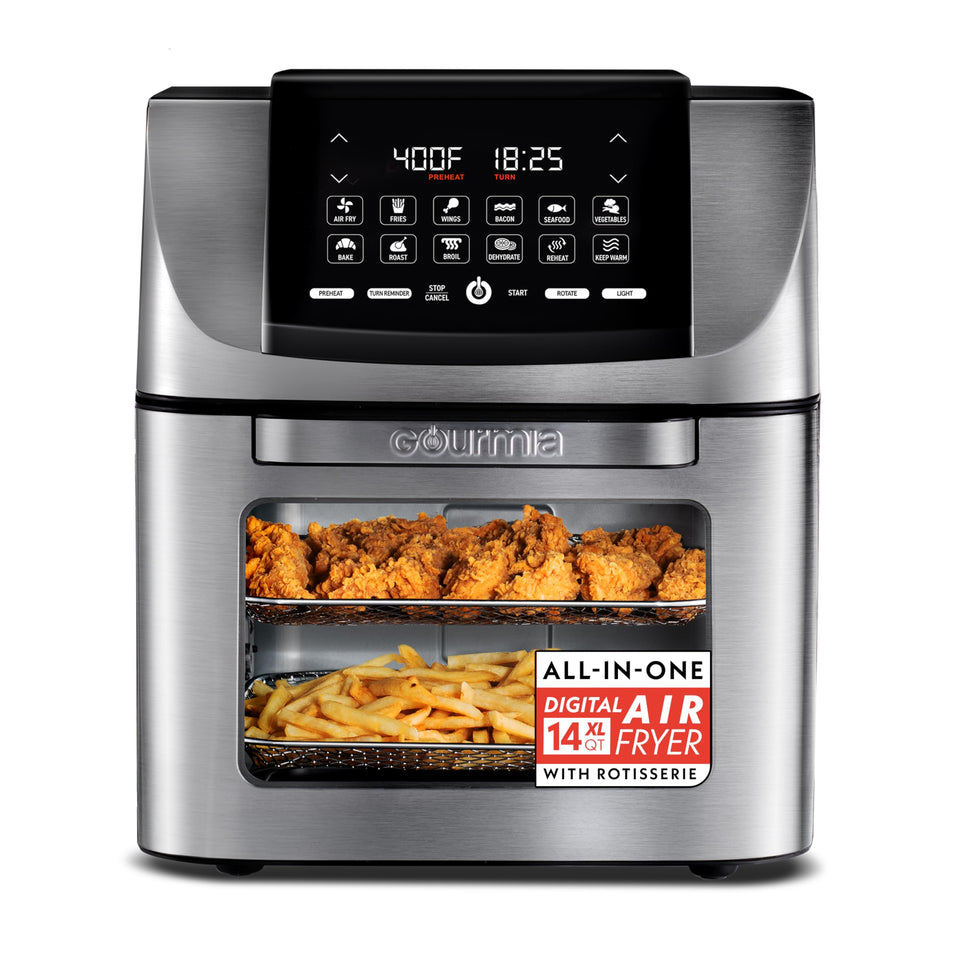 Gourmia Air Fryer 14 Qt front view showing large capacity for family meals