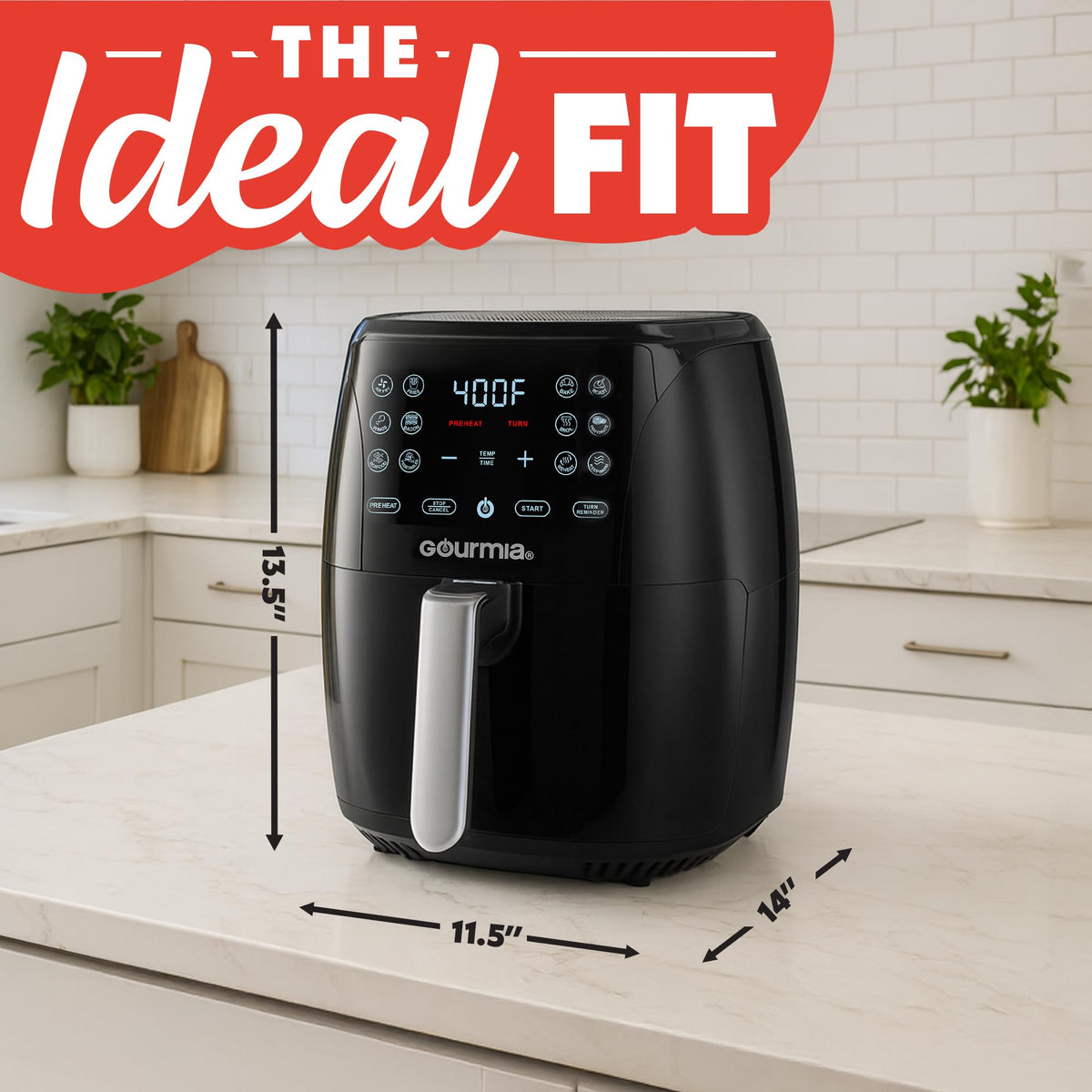Gourmia 6 Qt compact design fits on your countertop.