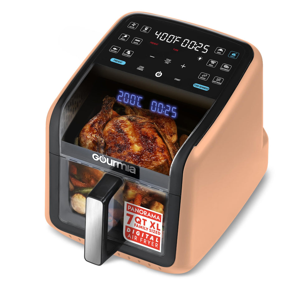 Gourmia Air Fryer 7QT panorama window lets you monitor meals with ease.