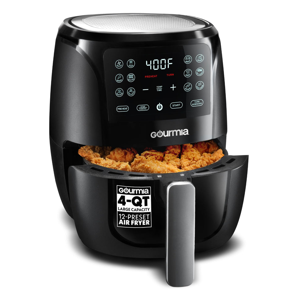 Gourmia compact 4 qt air fryer showing capacity for quick snacks and small meals
