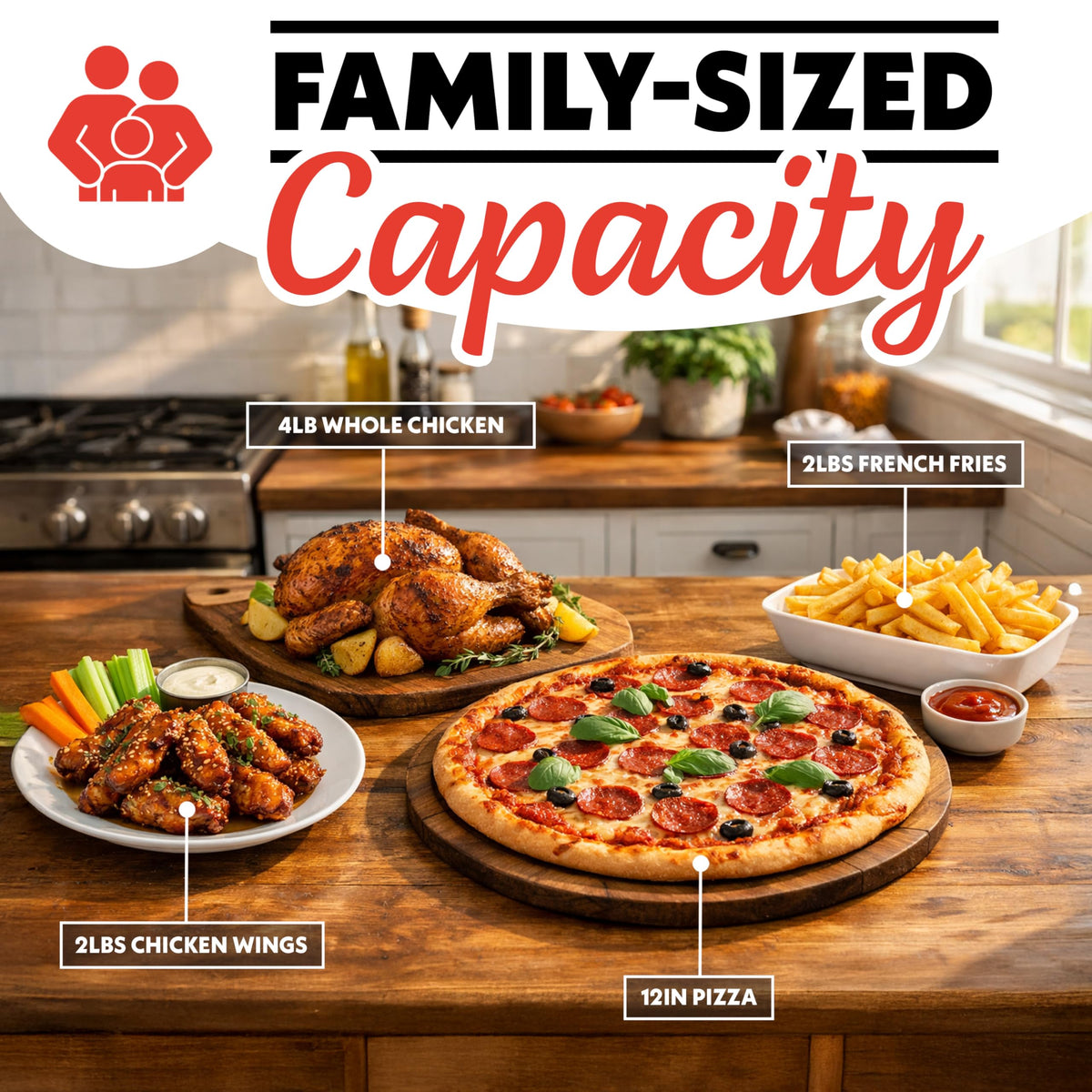 Gourmia air fryer French Door Toaster Oven 12-position rack enables flexible layouts for diverse dishes.