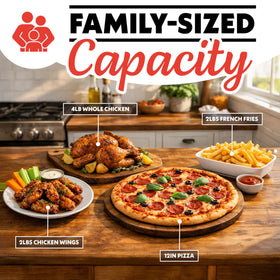Gourmia air fryer French Door Toaster Oven 12-position rack enables flexible layouts for diverse dishes.
