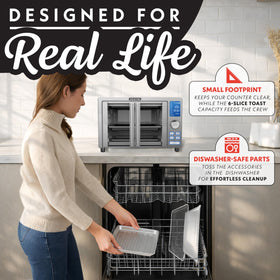 Gourmia air fryer French Door Toaster Oven includes air fry basket for healthier alternatives.