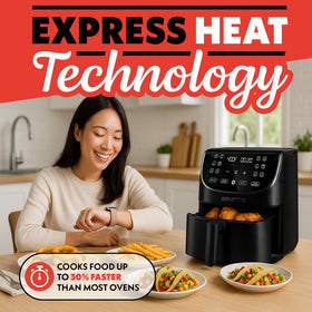 Gourmia air fryer LED display and controls for precise time and temperature