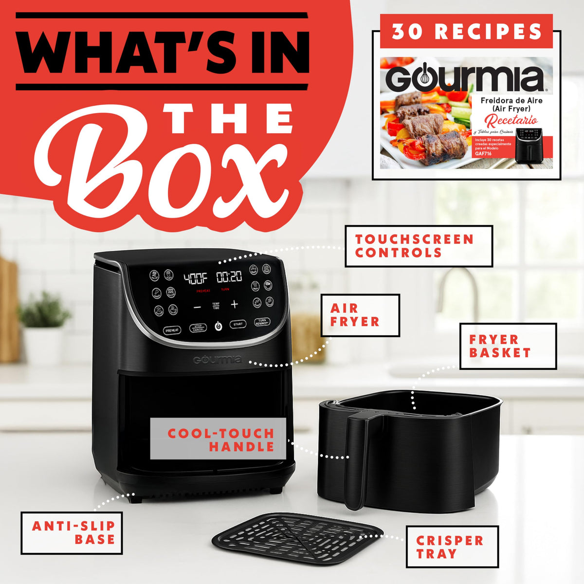 Gourmia air fryer with 12 presets for quick cooking