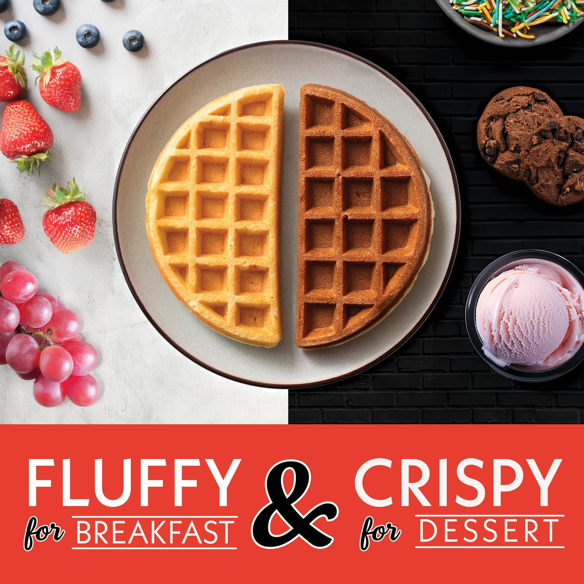 Gourmia Belgian waffle grid depth highlights traditional, syrup-friendly waffles.