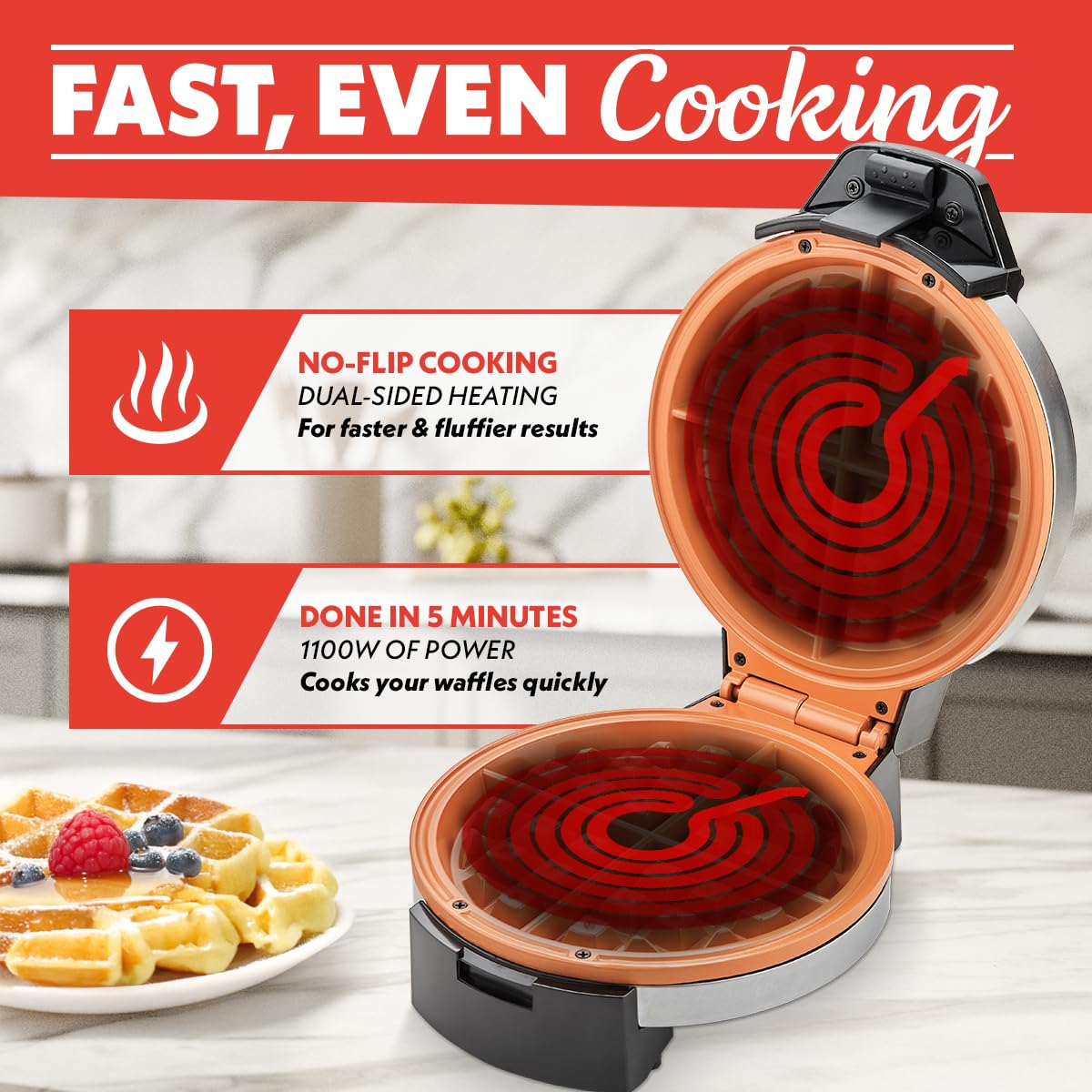 Gourmia Belgian Waffle Maker cool-touch handle for safe use