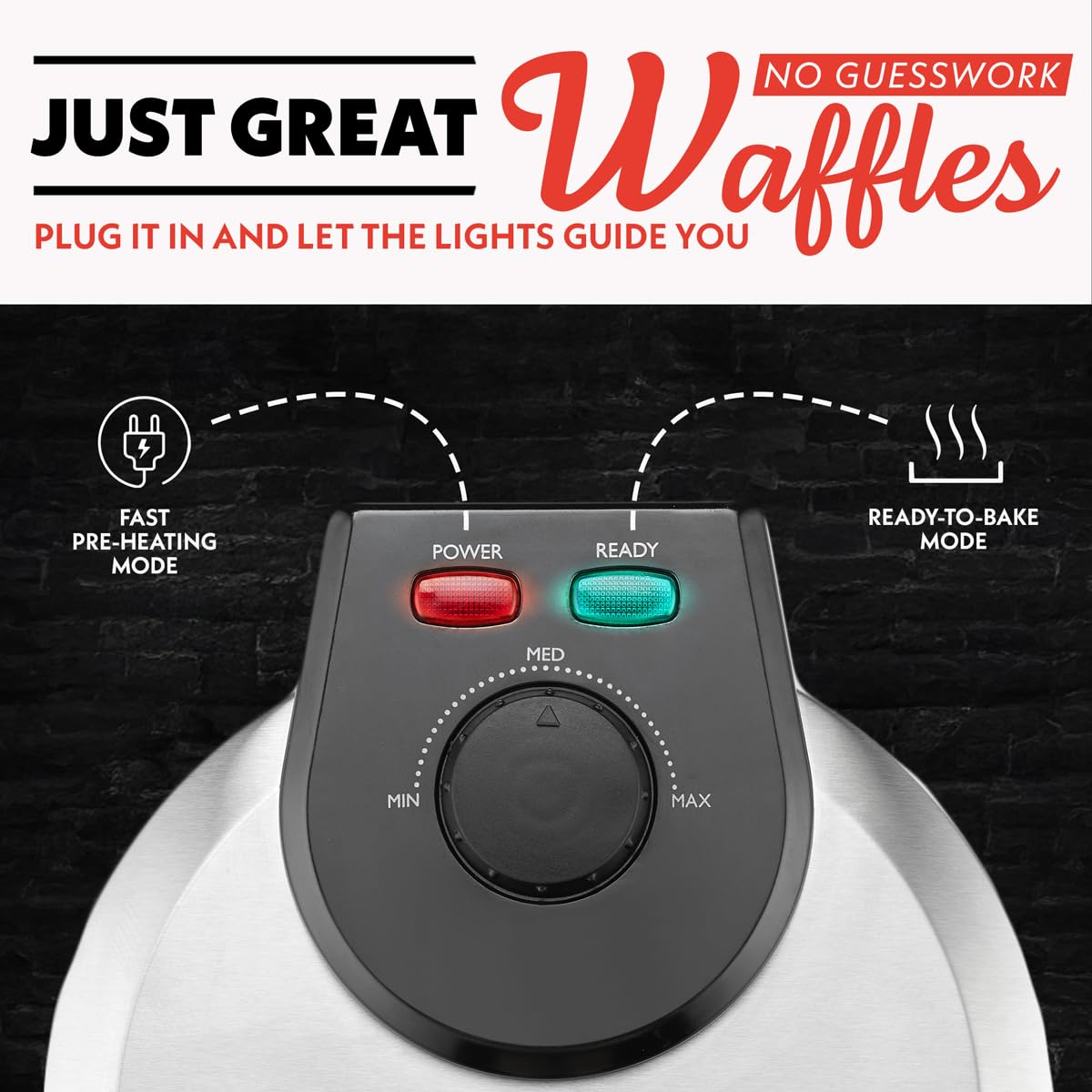 Gourmia Belgian Waffle Maker ready indicator light guides when to cook