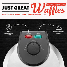 Gourmia Belgian Waffle Maker ready indicator light guides when to cook