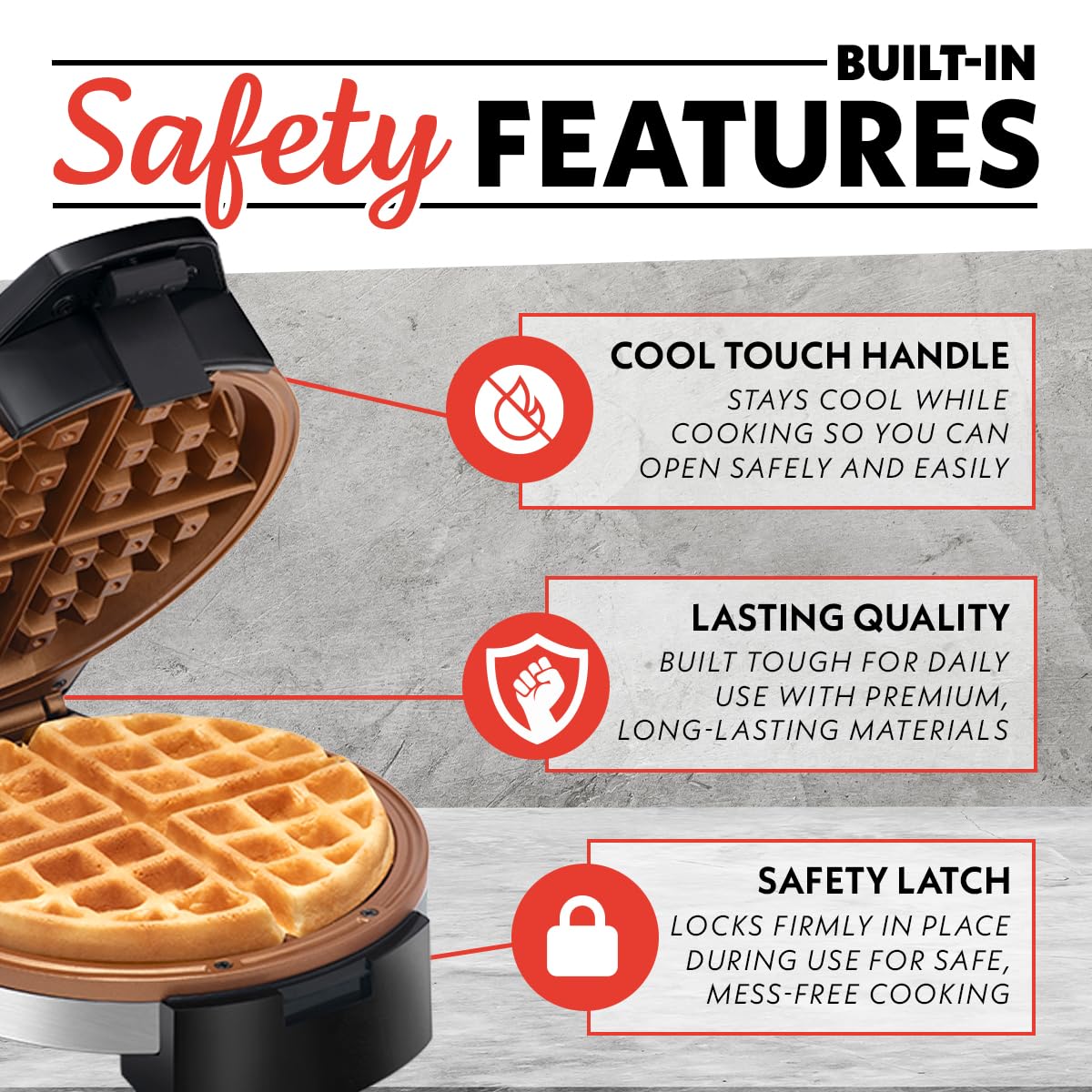 Gourmia Belgian Waffle Maker stainless steel exterior for modern kitchens
