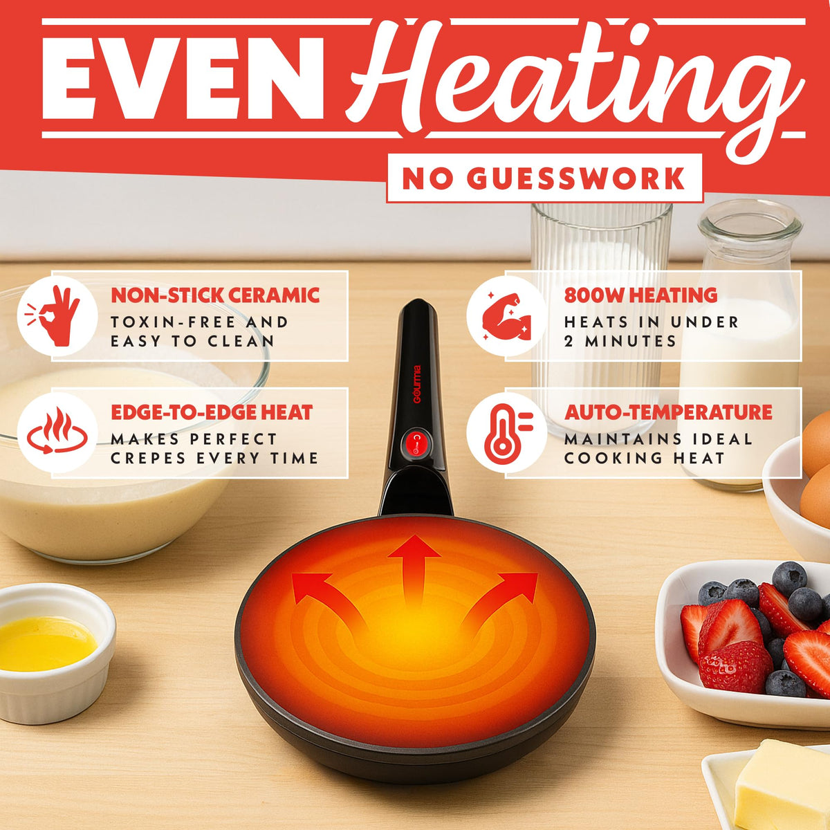 Gourmia ceramic nonstick coating ensures even browning