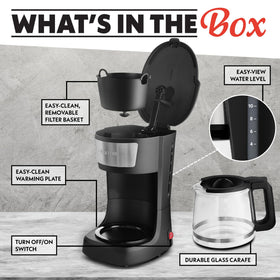 Gourmia coffee carafe pouring action highlights generous servings for gatherings.