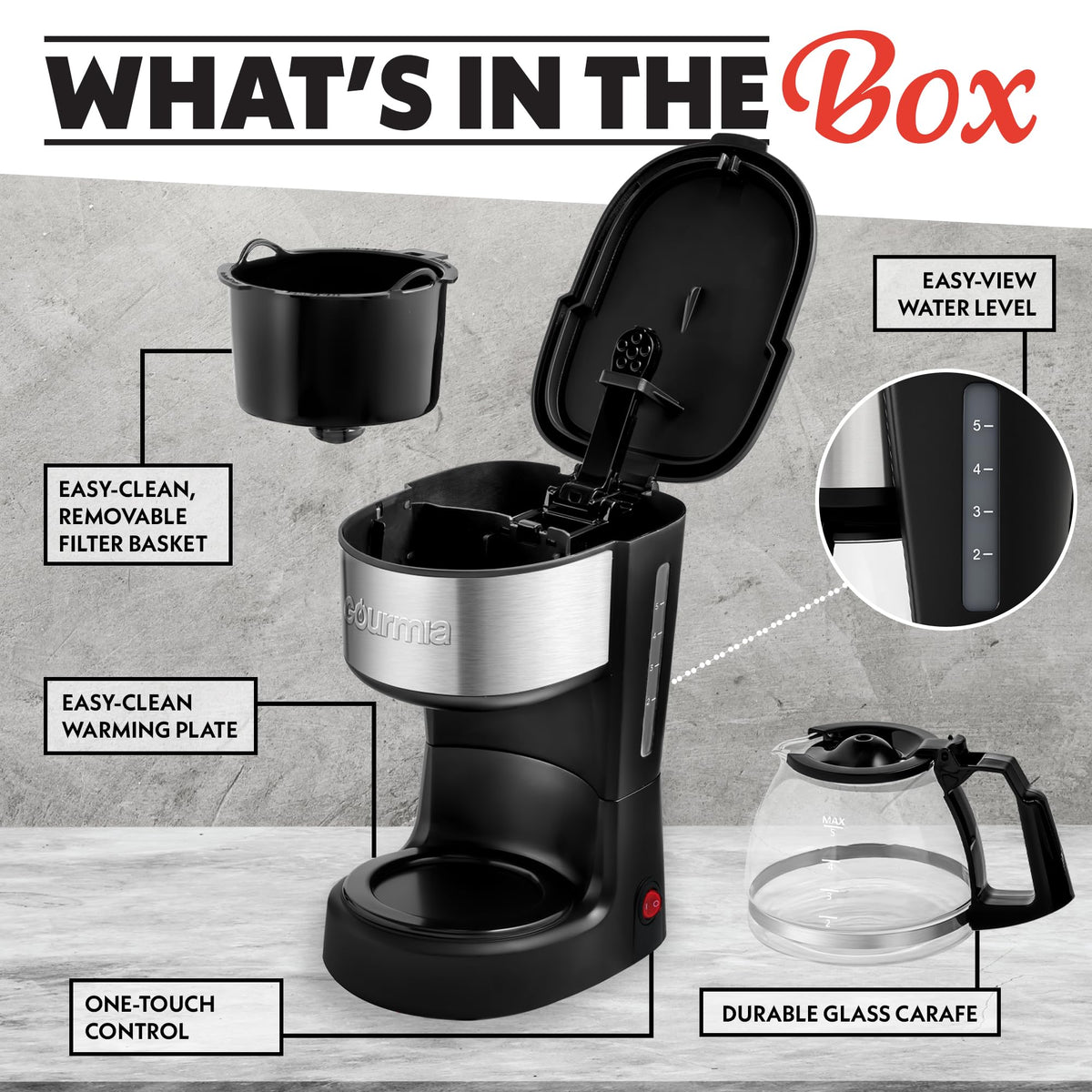 Gourmia pause & serve feature allows pouring during brew