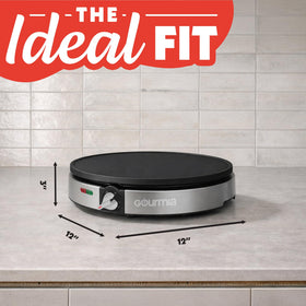 Gourmia crepe maker compact storage fits small kitchens.