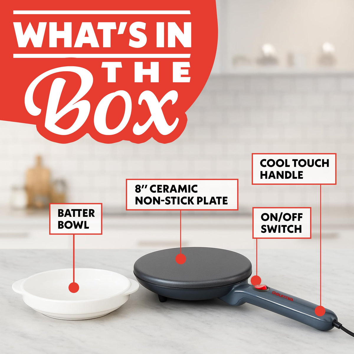 Gourmia crepe maker easy cleanup with wipe-clean surface