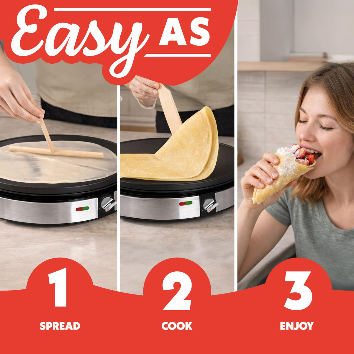 Gourmia crepe maker 2-year warranty and US-based support.