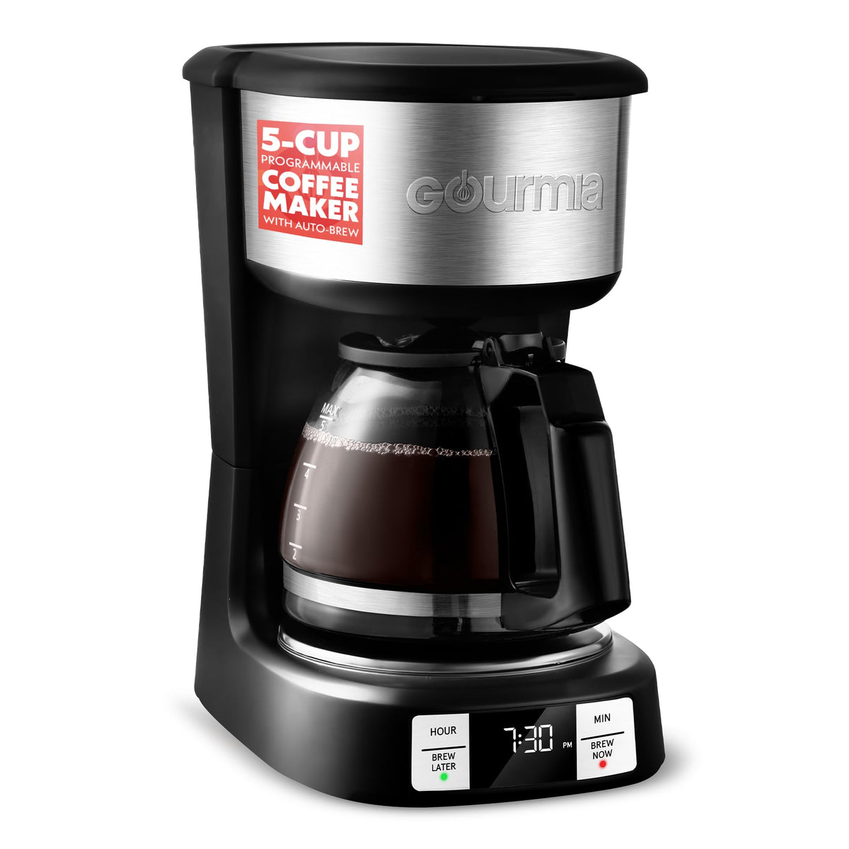 Gourmia Drip Coffee Maker front view showing compact design for small spaces