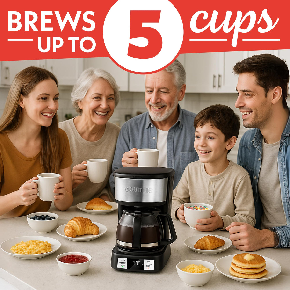 Gourmia Drip Coffee Maker EZ-View window highlights easy filling and accuracy