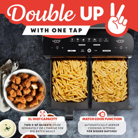 Gourmia dishwasher-safe baskets and crisper trays simplify cleanup after meals