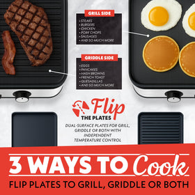 Gourmia dual-zone cooking shows separate temperatures on each side.