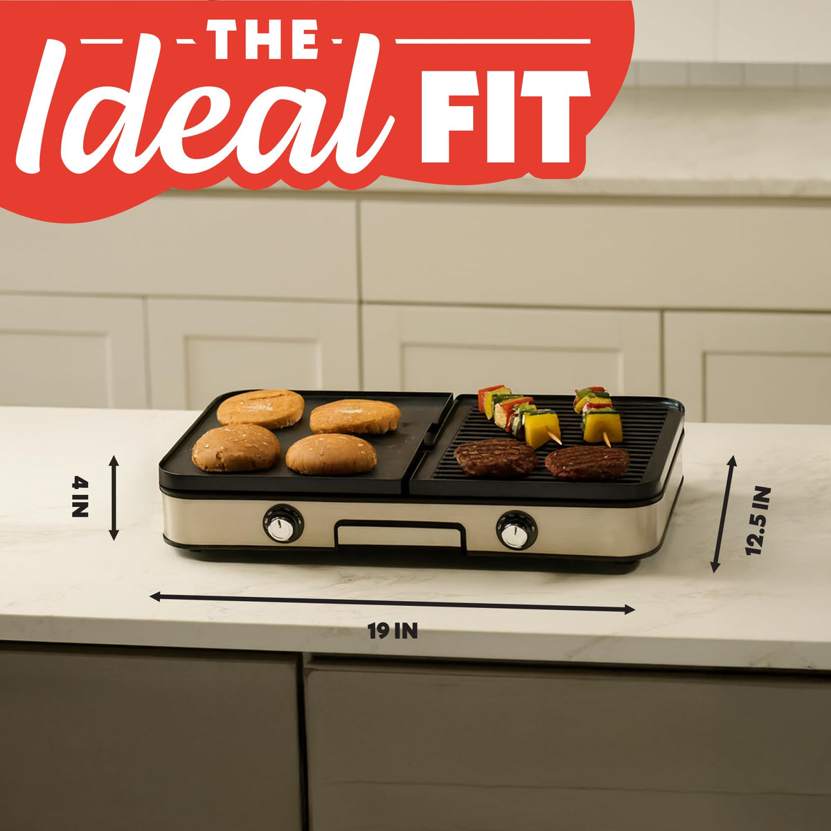 Gourmia family-friendly setup enables flexible meal prep with two zones.