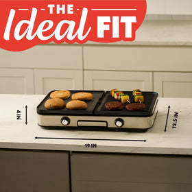 Gourmia family-friendly setup enables flexible meal prep with two zones.