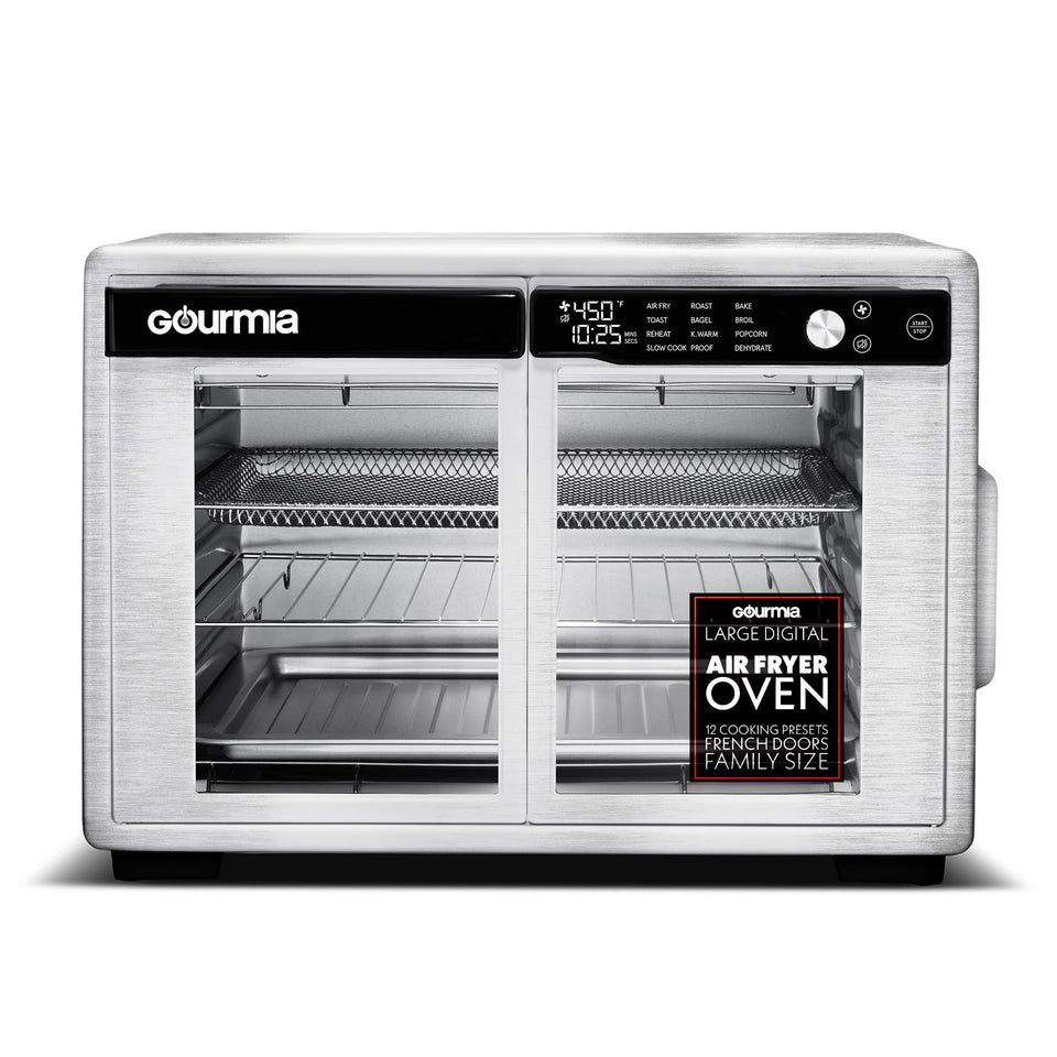 Gourmia French Door Air Fryer Oven front view showing large 37 Qt capacity for family meals