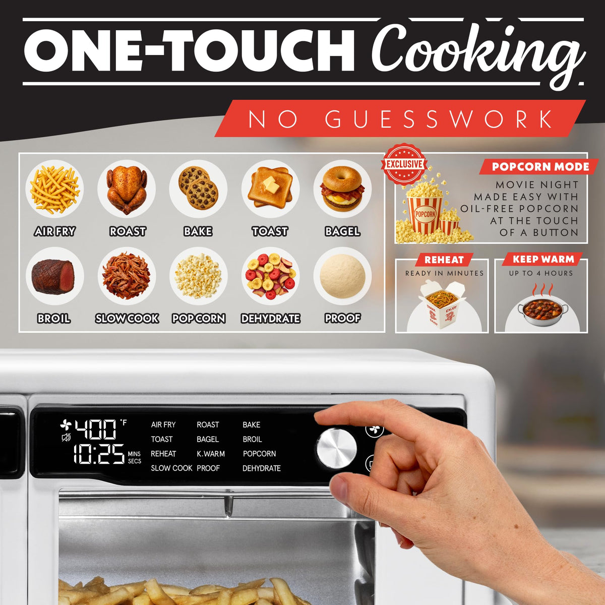 Gourmia French Door Air Fryer Oven with open door for full access to cooking cavity