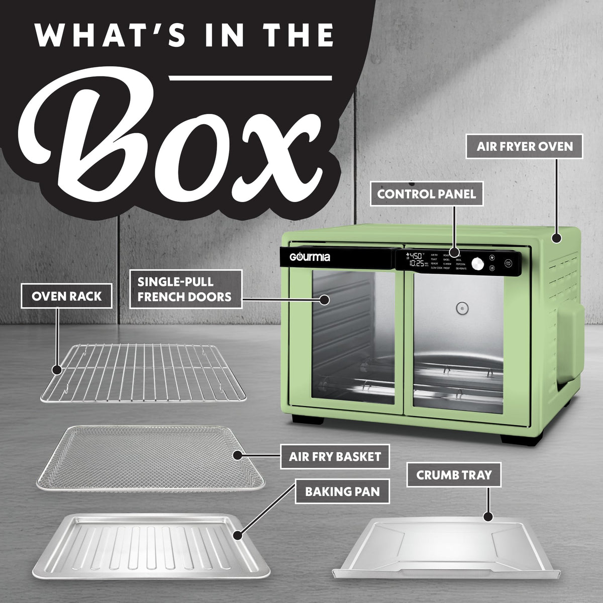 Gourmia FryForce 360° technology for even browning with minimal oil