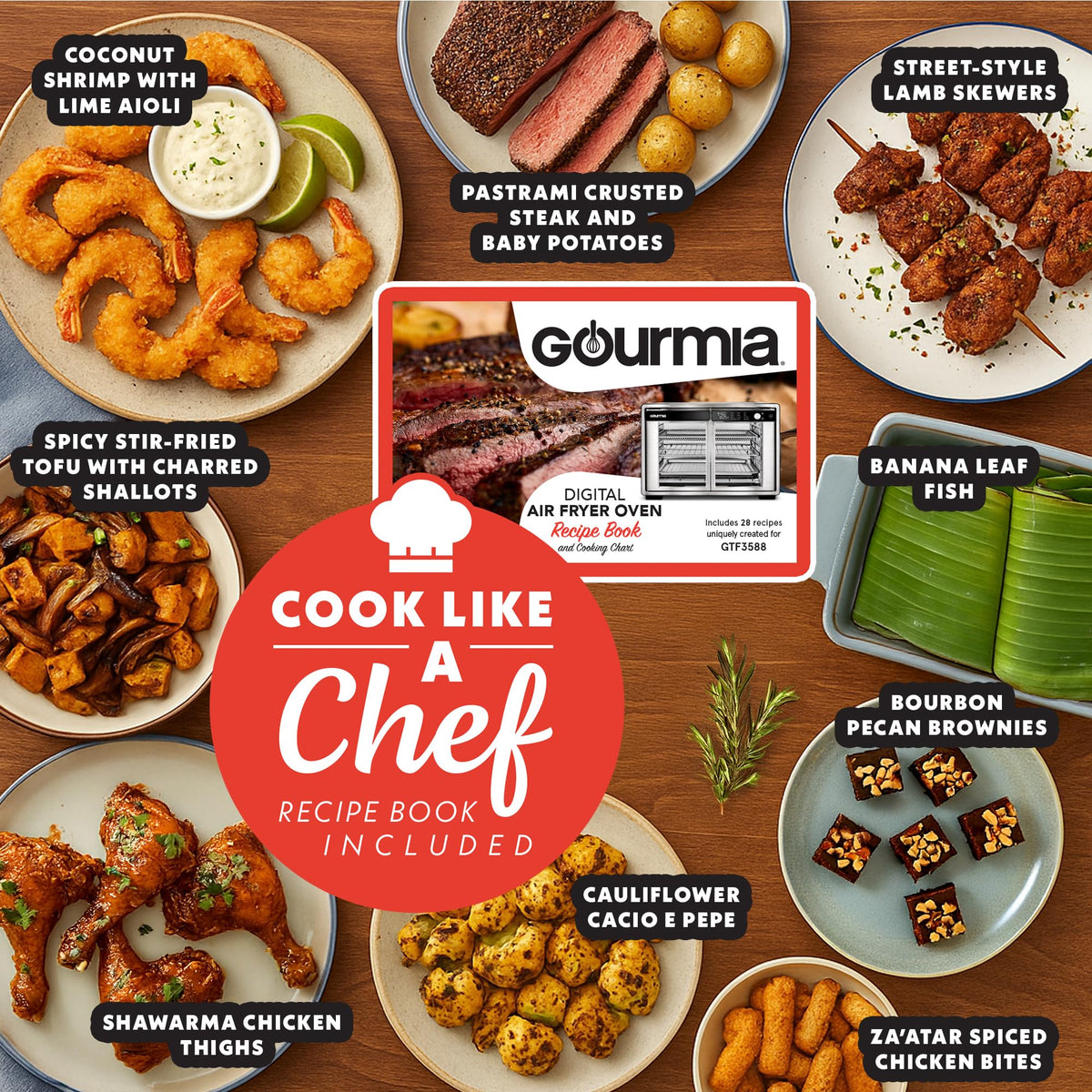 Gourmia FryForce 360 technology highlights even browning across foods