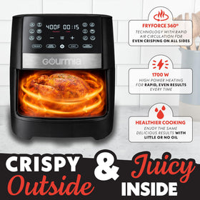 Gourmia GAF826 guided prompts with preheat reminders for accurate results.
