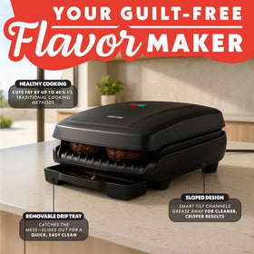 Gourmia indoor grill and panini maker removable drip tray for easy cleanup