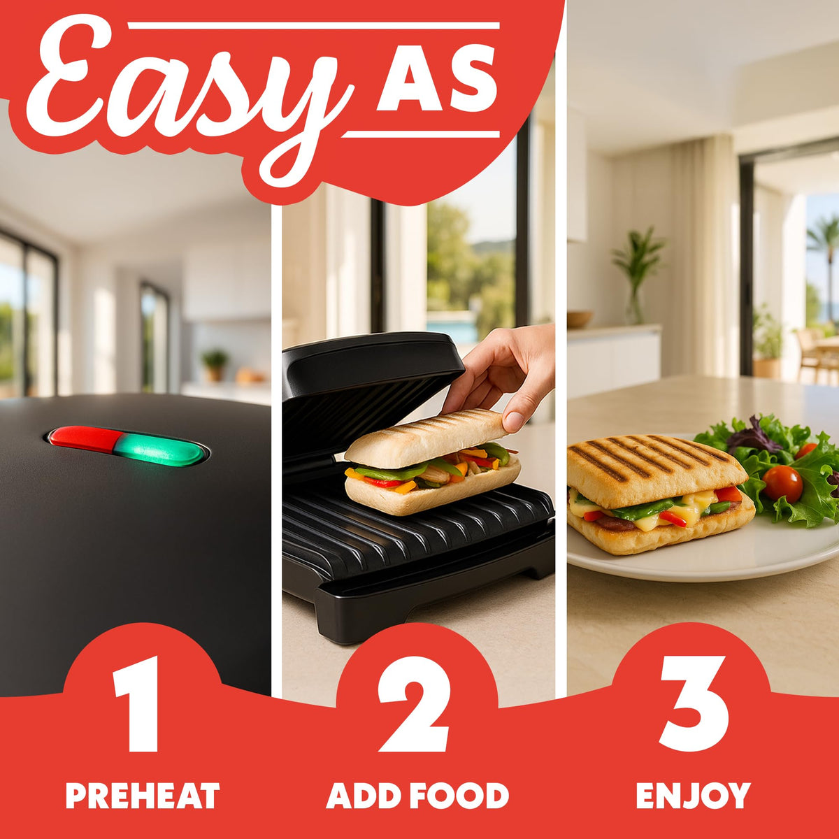 Gourmia indoor grill and panini maker sloped design drains fat during cooking