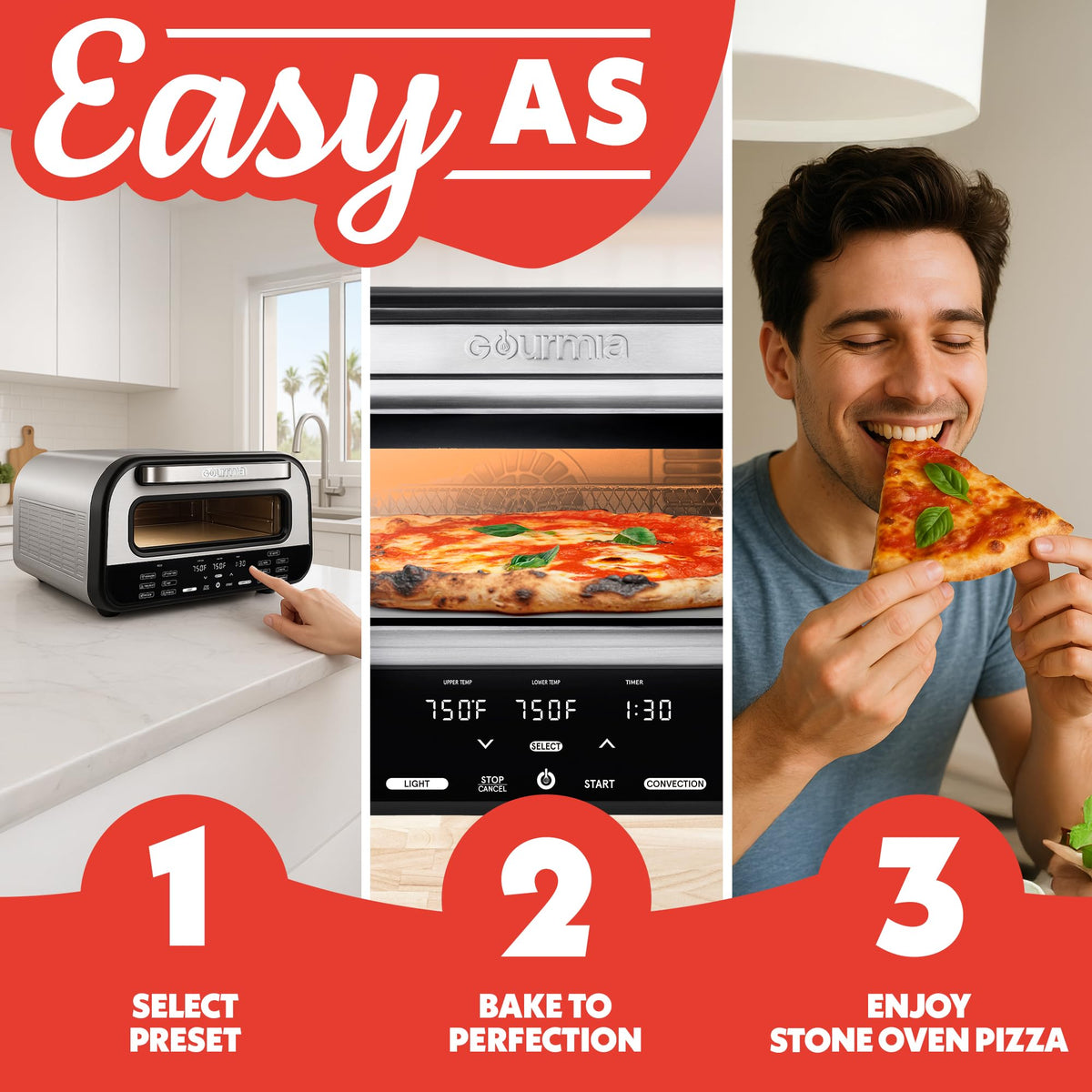 Compact countertop design powered by 1800W for quick meals.